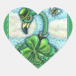 ADESIVO CORAÇÃO FLAMINGO VERDE IRLANDÊS, RUA FELIZ. DIA DE PATRIC