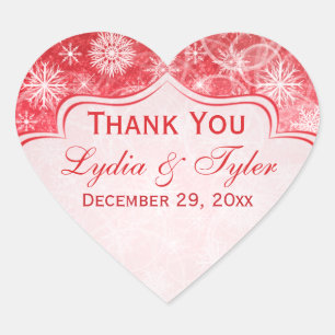 Adesivo Coração Floco de Neve Vermelho e Branco Vinheta-Favor