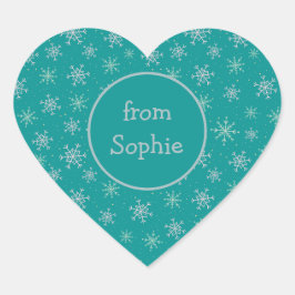 Adesivo Coração Flocos de neve brancos e aqua pintados com mão no