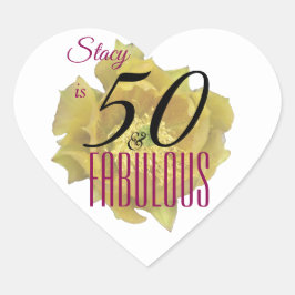 Adesivo Coração Flor amarelo de cacto 50 e aniversário fabuloso