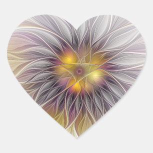 Adesivo Coração Flor Colorida Luminosa, Fractal Moderno Abstrato