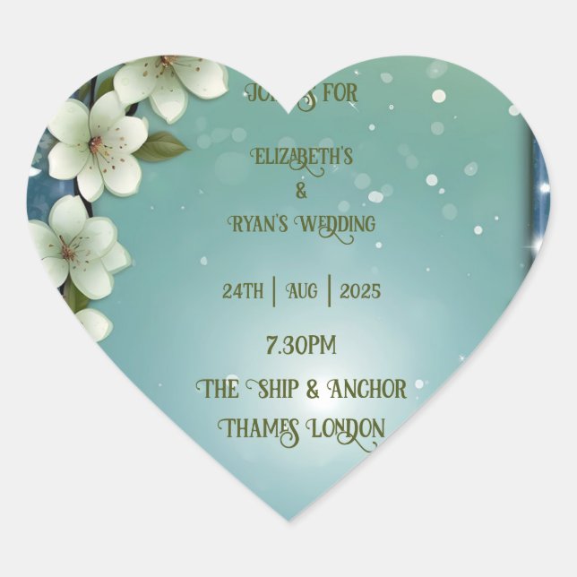 Adesivo Coração Flor de cerejeira caprichosa com faíscas (Frente)