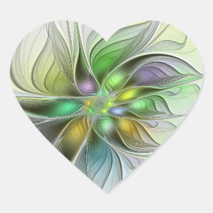 Adesivo Coração Flor de Fantasia Colorida Moderna Abstrata Fractal