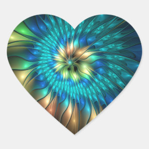 Adesivo Coração Flor de Fantasia Luminosa, Fractal Abstrato Colori