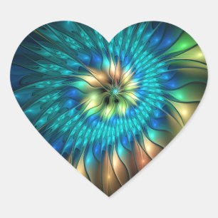 Adesivo Coração Flor de Fantasia Luminosa, Fractal Abstrato Colori