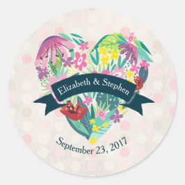 Adesivo Coração Floral Bonito com Flores Tropicais Casamen
