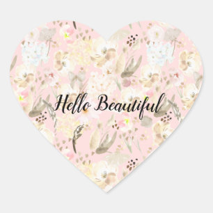 Adesivo Coração Floral Branco-Rosa-Blush