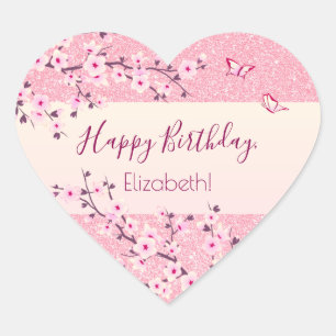 Adesivo Coração Floral Cherry Blossomo Rosa