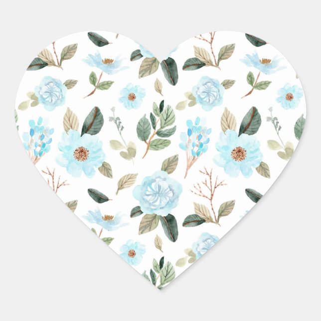 Adesivo Coração Floral de Cor Verde Azul (Frente)