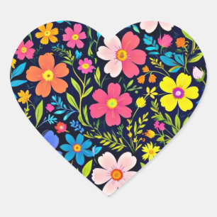 Adesivo Coração Floral Digital Painting Flowers Pattern-38875