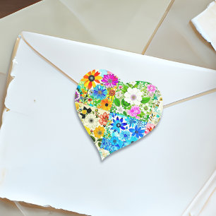Adesivo Coração Floral Patchwork Art Watercolor Flowers