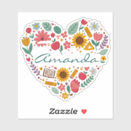 Adesivo Coração Floral Personalizado com Nome Botânico Per