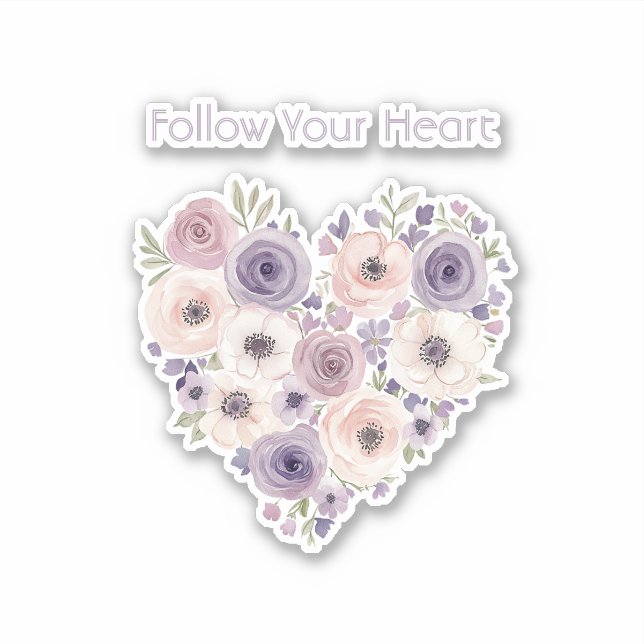 Adesivo Coração Floral Rosa Roxo Branco (Frente)