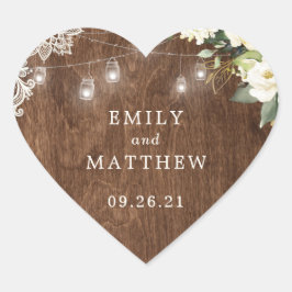 Adesivo Coração Floral Russo Wood Lace String Luzes Mason Jar