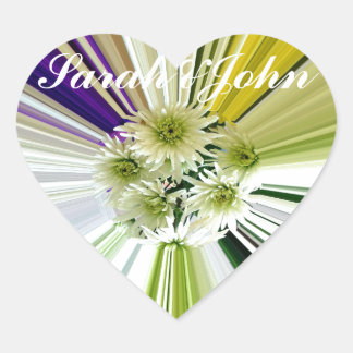 Adesivo Coração Floral Verde Roxo Branco Listrado Personalizado
