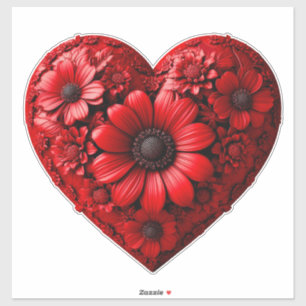Adesivo Coração Floral Vermelho Feito De Flores
