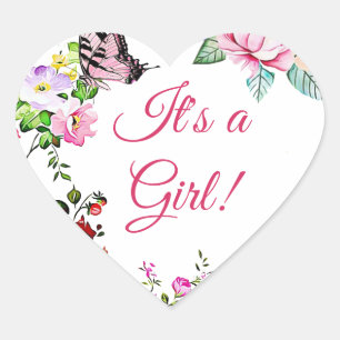 Adesivo Coração Flores bonito e Borboleta É uma Garota