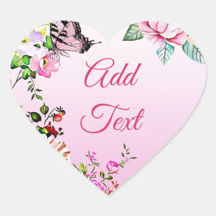 Adesivo Coração Flores bonito e Coração da Borboleta