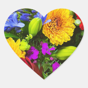 Adesivo Coração Flores coloridas