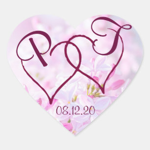 Adesivo Coração Flores cor-de-rosa do lilac e dois corações