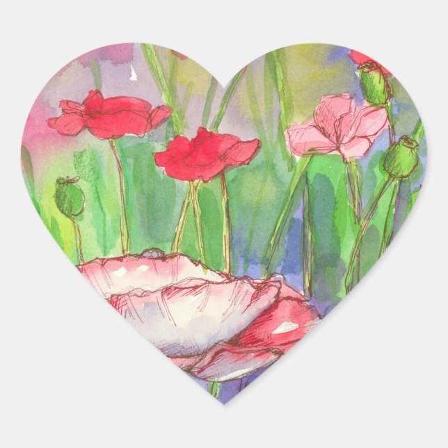 Adesivo Coração Flores de Água Vermelha (Frente)
