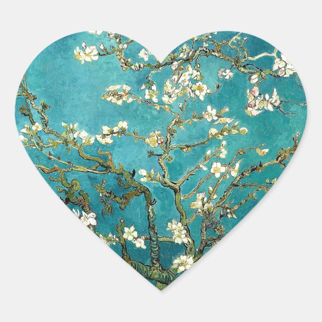 Adesivo Coração Flores de Amendoeira de Van Gogh Impressionismo Cl (Frente)