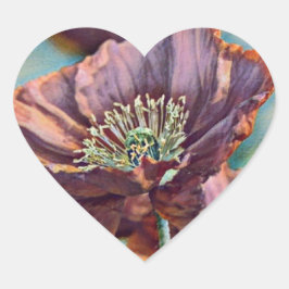 Adesivo Coração Flores de papoila cor-de-laranja roxa