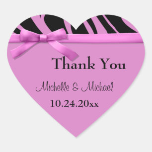 Adesivo Coração Flores De Zebra Rosa Quente E Arco Agradeço-Lhe Vi