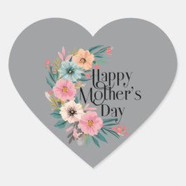 Adesivo Coração Flores do Lado Direito do feliz dia de as mães Cr