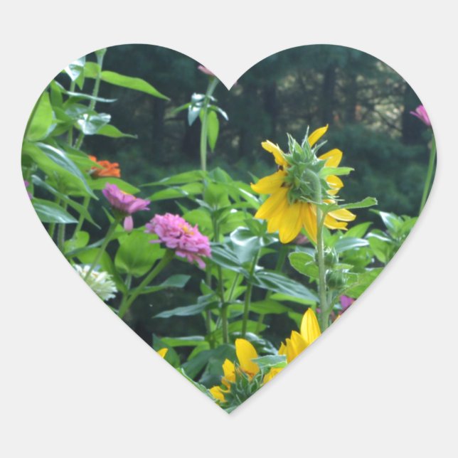 Adesivo Coração Flores florais elegantes, girassóis, mães zininas (Frente)