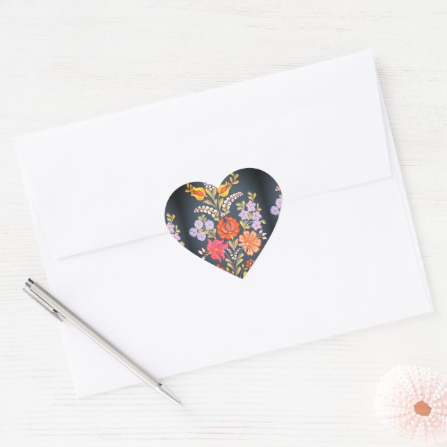 Adesivo Coração flores húngaras - cores vibrantes (Envelope)