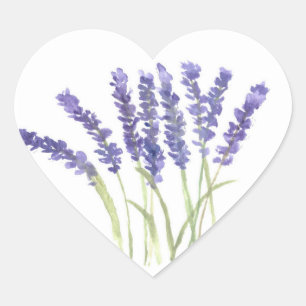 Adesivo Coração Flores lavandas Purple Floral Watercolor