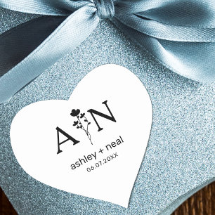 Adesivo Coração Flores selvagens com Casamento Inicial