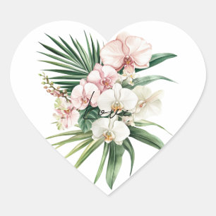 Adesivo Coração Flores Tropicais De Orquídeas Rosa