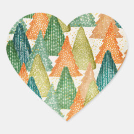 Adesivo Coração Floresta Colorida de Árvores de Natal Evergreen