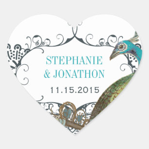 Adesivo Coração Foca de Casamento de Aves de Pássaro de Peacock ma
