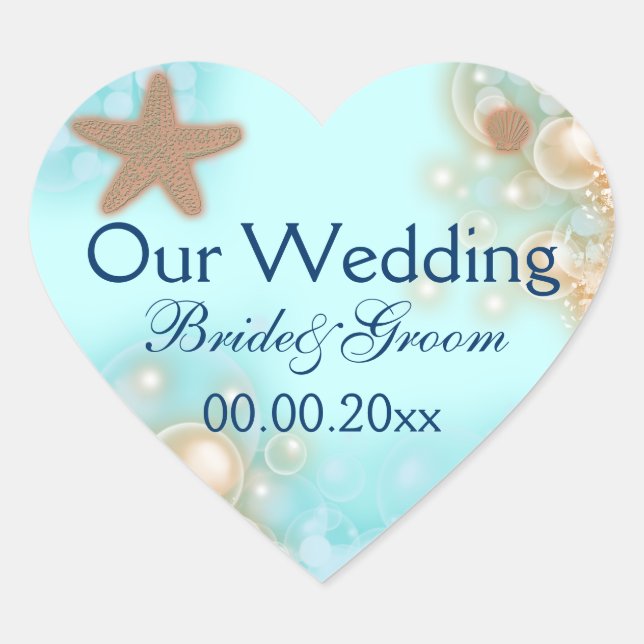 Adesivo Coração Focas de noivado de casamento da tangerina azul (Frente)