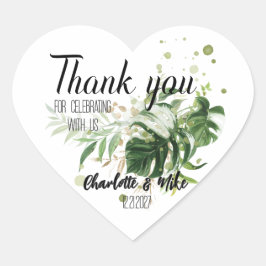 Adesivo Coração Foco de Envelope de Casamento Tropical Personaliza