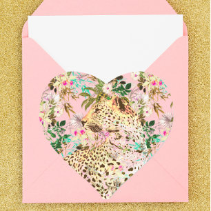 Adesivo Coração Folha de impressão-leopardo tropical do Havaí