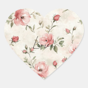 Adesivo Coração Folhas cor-de-marfim rosadas Floral