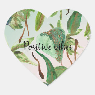 Adesivo Coração Folhas Verdes Tropical Gold