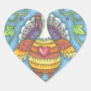 ADESIVO CORAÇÃO FOLK ART TURKEY, OBRIGADO A PEDAÇOS DE AVES