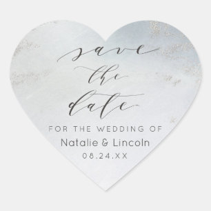 Adesivo Coração Fosco Azul Ombre Folha de Prata Guarde a Data