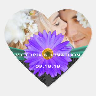 Adesivo Coração Foto Emerald Green Lavanda Gerber Daisy Wedding