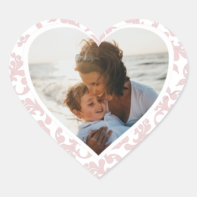 Adesivo Coração Foto no Coração Pink Rococo Padrão Mãe (Frente)