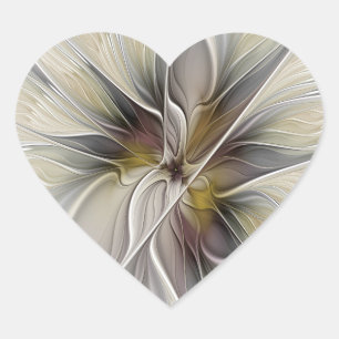 Adesivo Coração Fractal Floral, Flor Fantasia com Cores da Terra