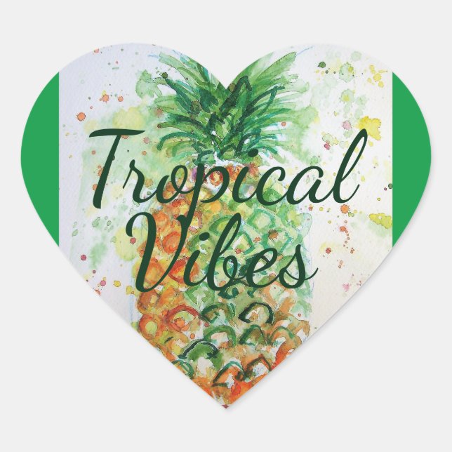 Adesivo Coração Fruta de ananás Limão tropical Víblias tropicais C (Frente)
