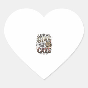 Adesivo Coração Garota Amante de Gatos Vintage Tipografia Design_1
