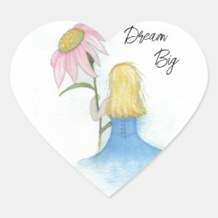 Adesivo Coração Garota do Sonho segurando Flor Gigante "Dream Big"