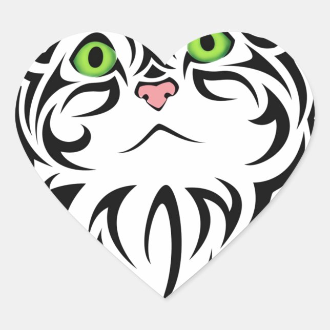 Adesivo Coração Gatinho com olhos verdes (Frente)